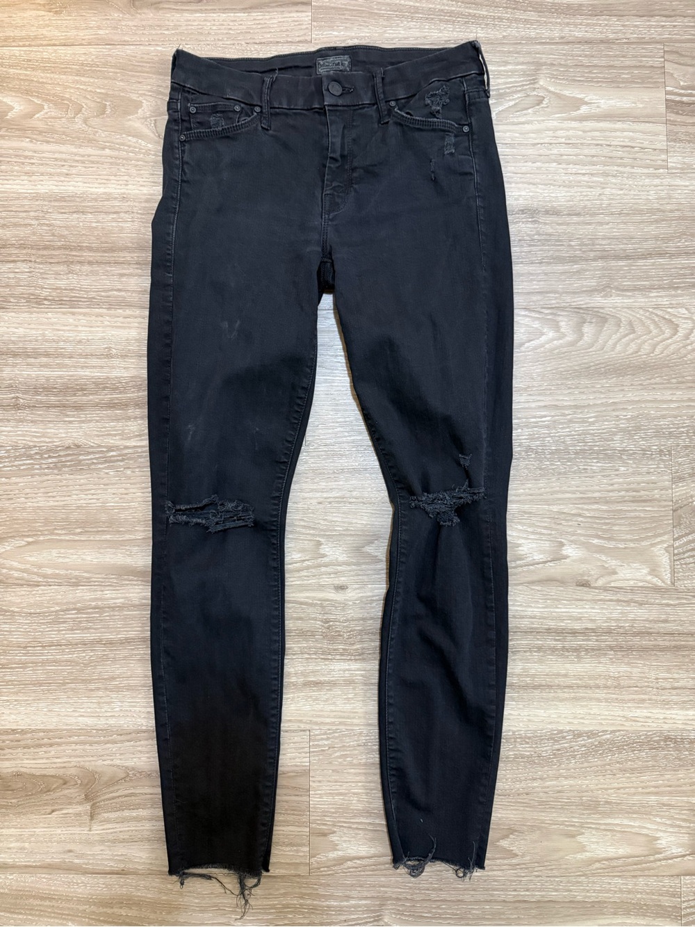 MOTHER Black Skinny Distressed Knee-Rip Jeans